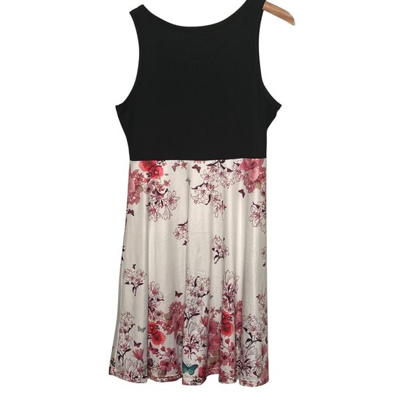 Sleeveless Black & Floral Butterfly Print Stretch Summer Lightweight Dress Large - Picture 2 of 12